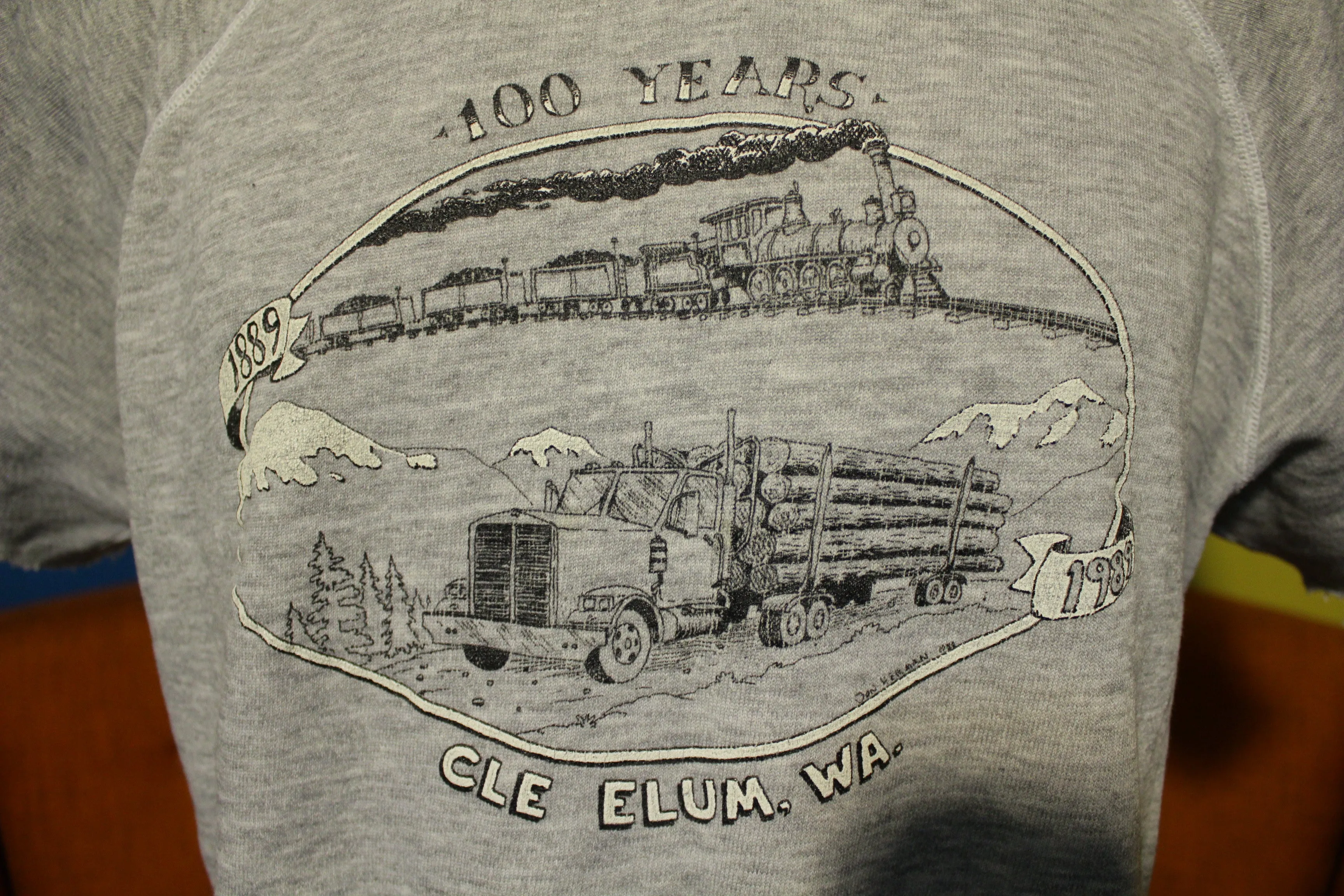 100 Years Cle Elum WA 1989 Vintage Short Sleeve Heathered Sweatshirt. Animal House