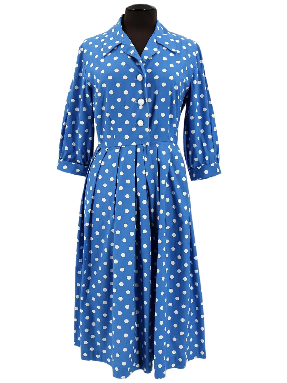 1950s Vintage Blue Polka Dot Cotton Tea Dress