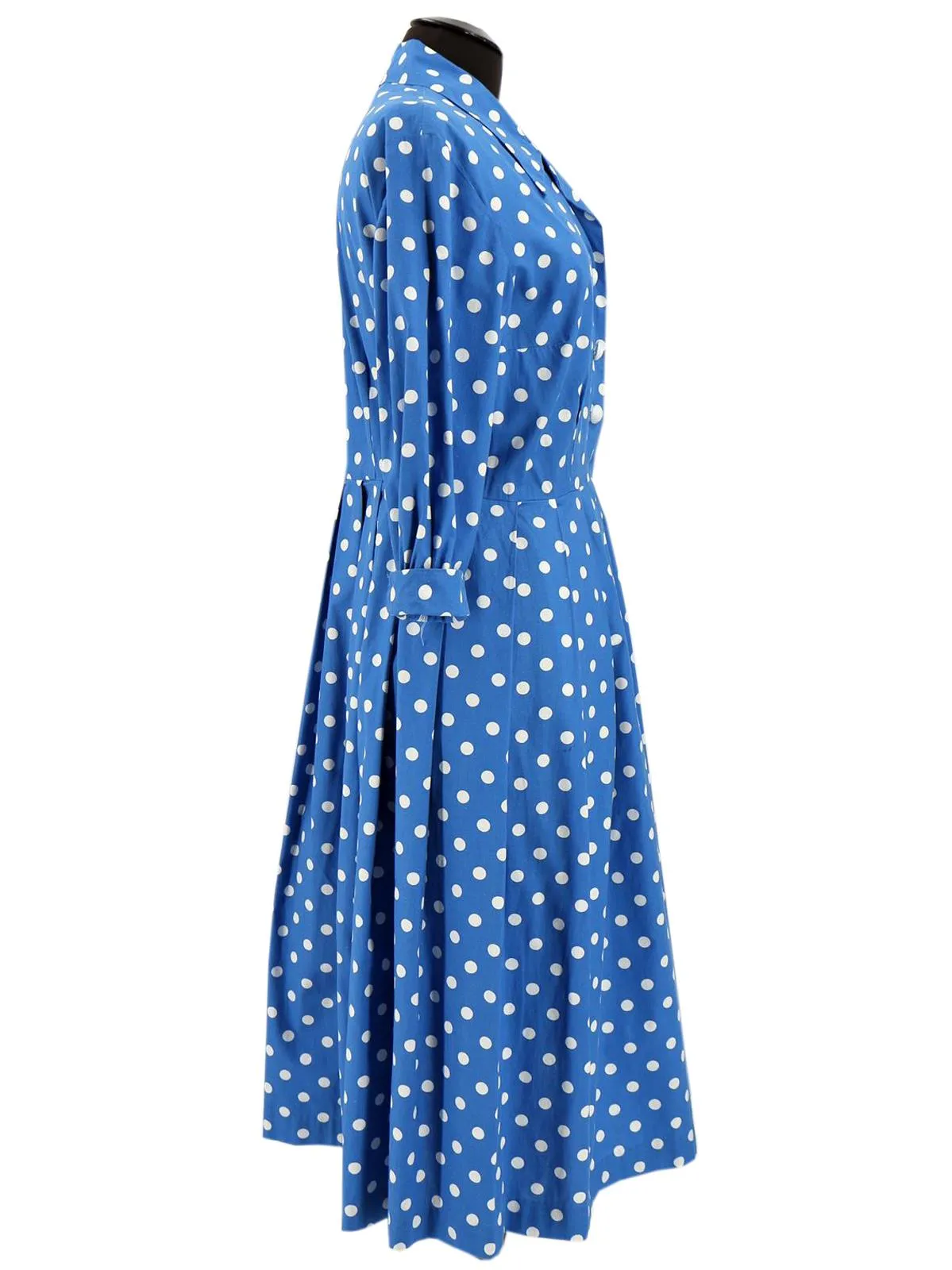 1950s Vintage Blue Polka Dot Cotton Tea Dress