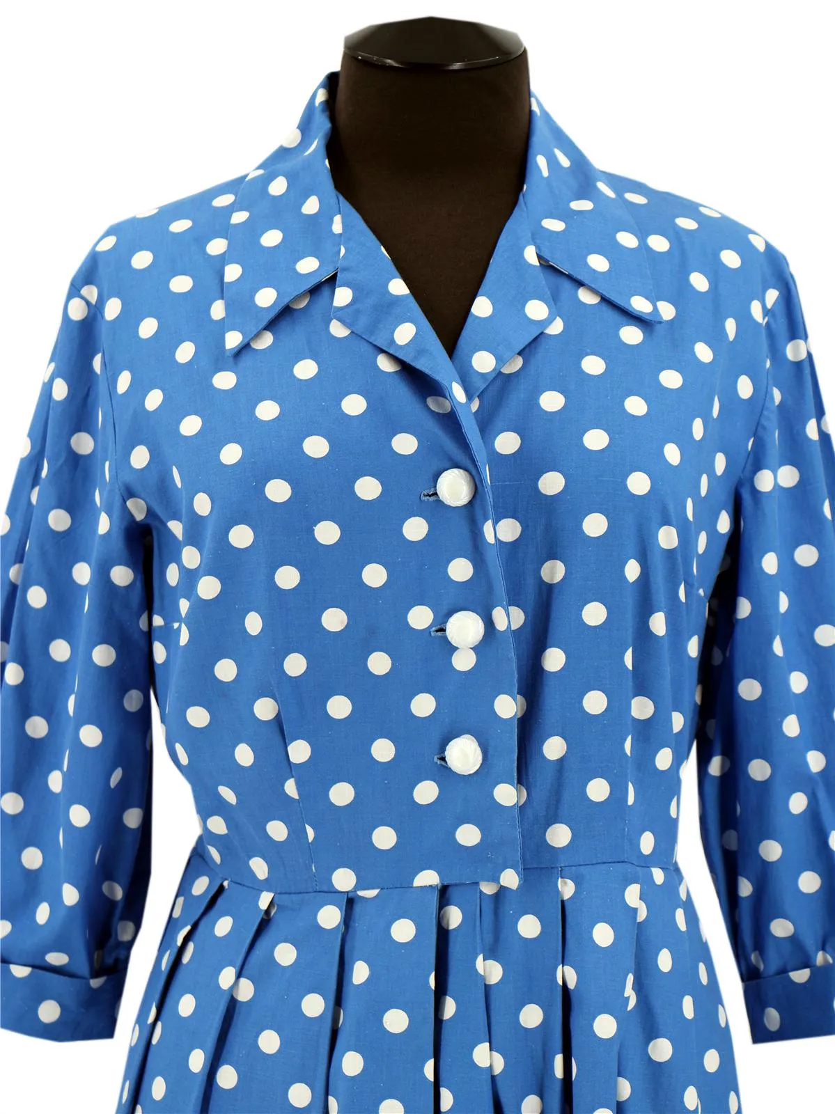 1950s Vintage Blue Polka Dot Cotton Tea Dress