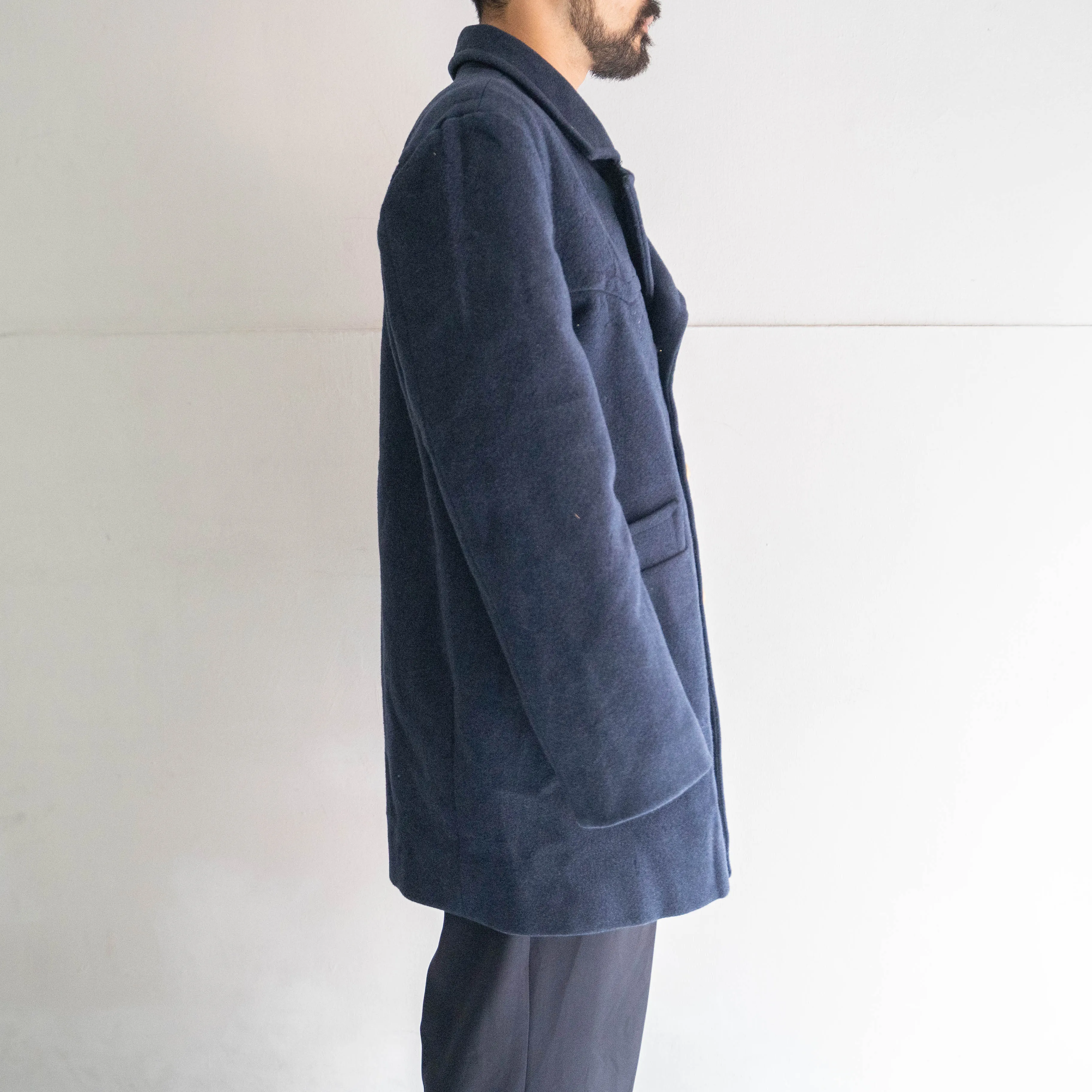 1960-70s italian navy wool p coat -dark navy- 'dead stock'