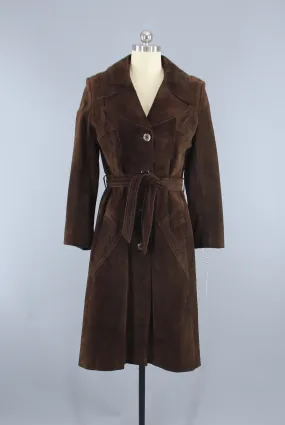 1970s Vintage Brown Suede Trench Coat