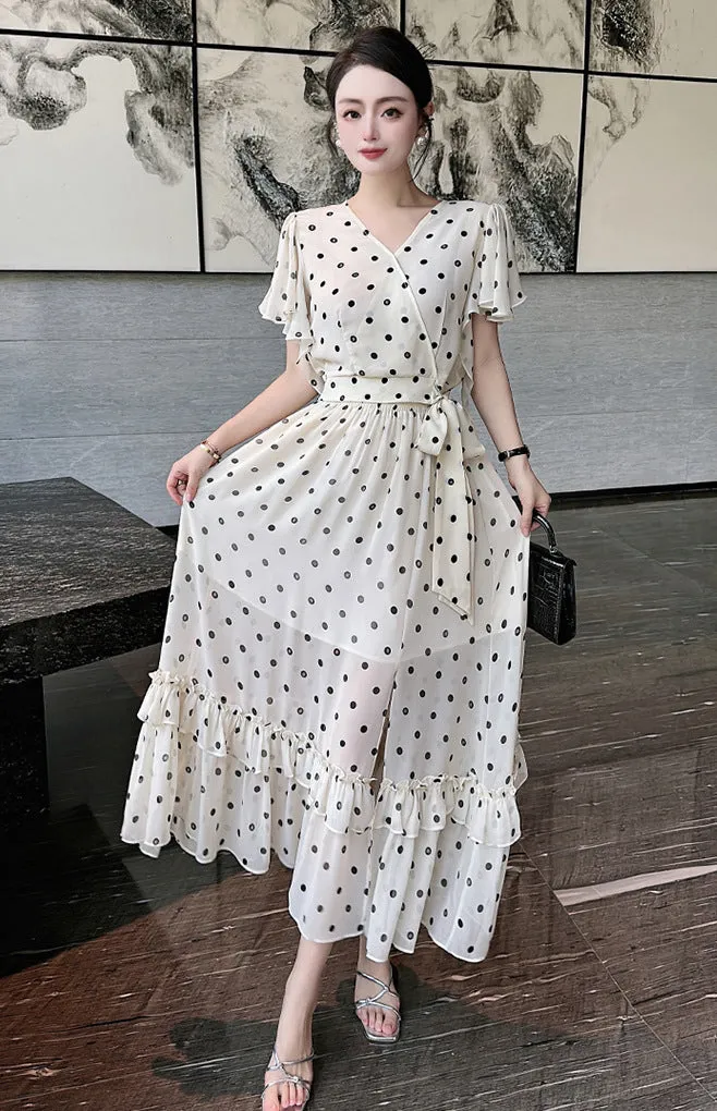 2024 summer dress new temperament elegant fashion polka dot V-neck dress