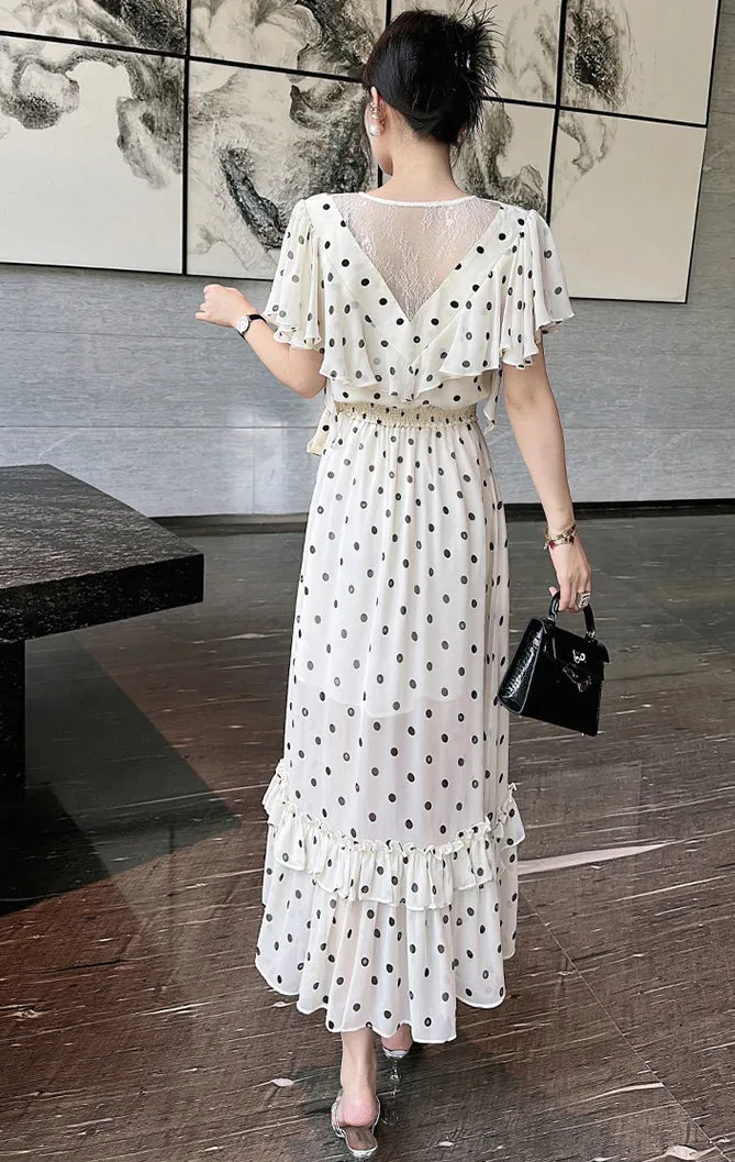 2024 summer dress new temperament elegant fashion polka dot V-neck dress