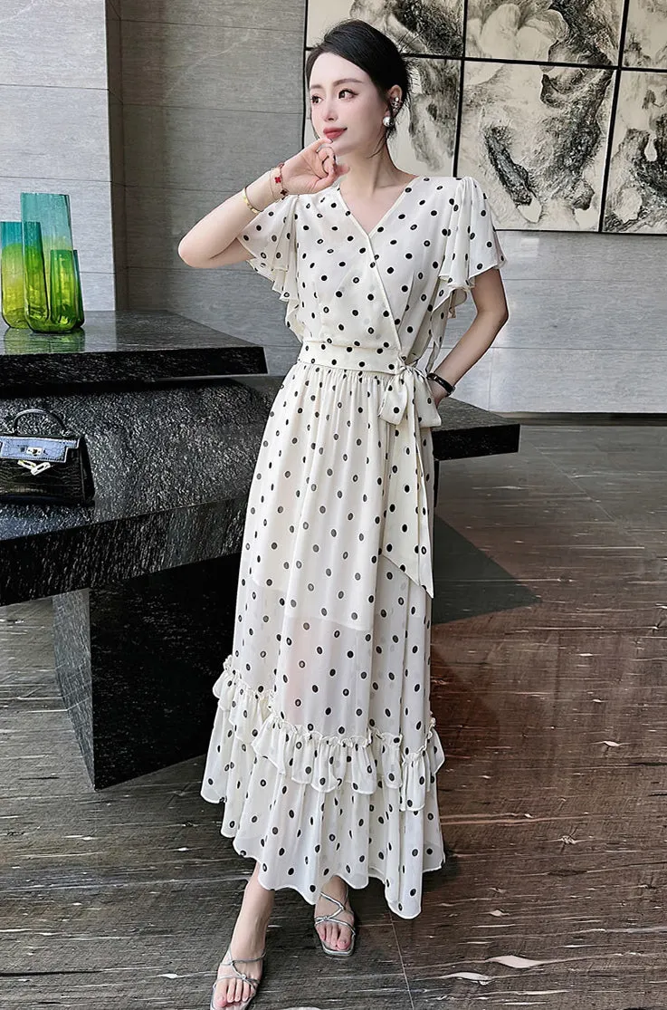 2024 summer dress new temperament elegant fashion polka dot V-neck dress