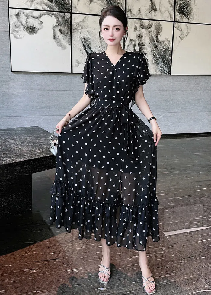 2024 summer dress new temperament elegant fashion polka dot V-neck dress