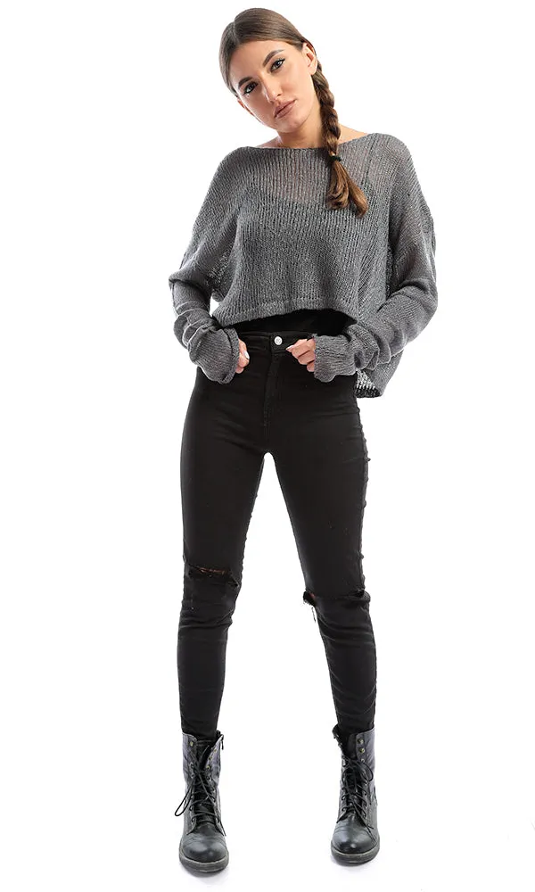 51391 Grey Cropped Knitted Pullover