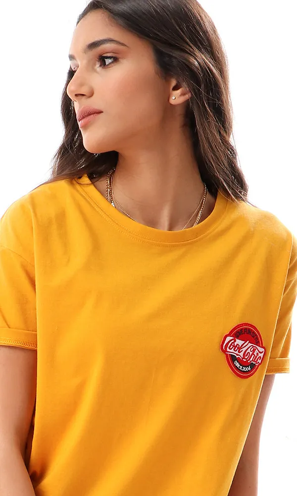 57590 Front Patch With Back Print Mustard Tee