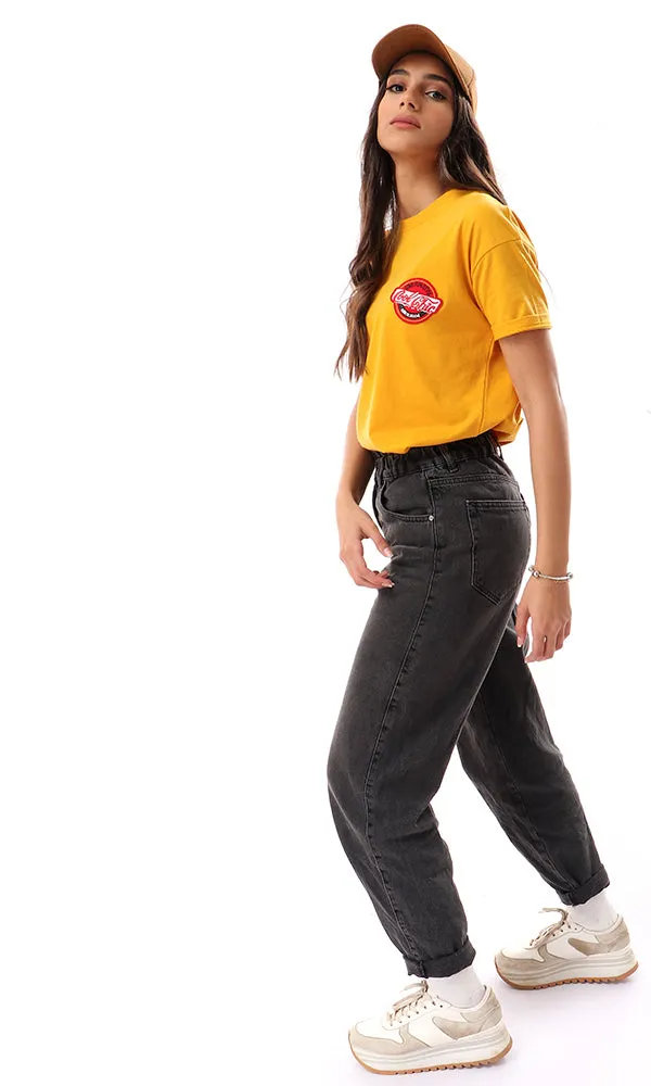 57590 Front Patch With Back Print Mustard Tee