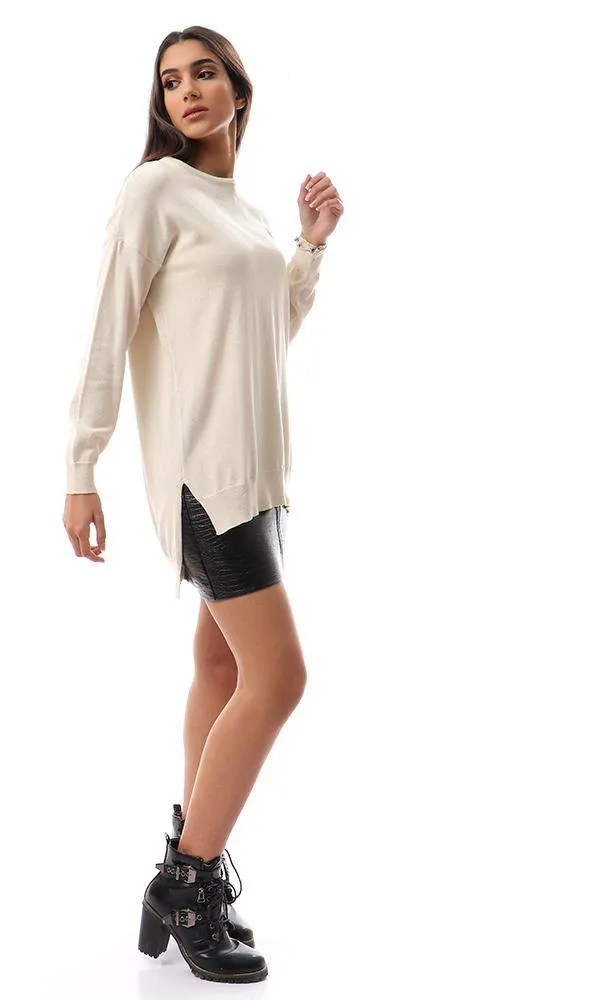 94382 High-Low Winter Long Basic Pullover - Off-White