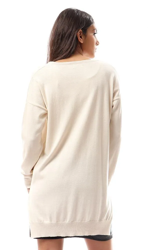 94382 High-Low Winter Long Basic Pullover - Off-White