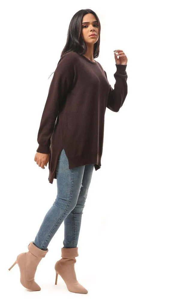 94384 High-Low Winter Long Basic Pullover - Dark Chocolate