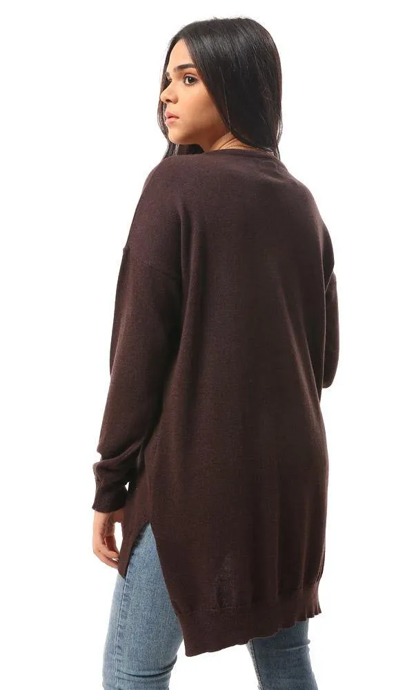 94384 High-Low Winter Long Basic Pullover - Dark Chocolate