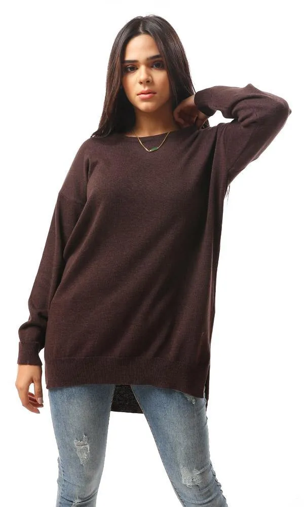 94384 High-Low Winter Long Basic Pullover - Dark Chocolate