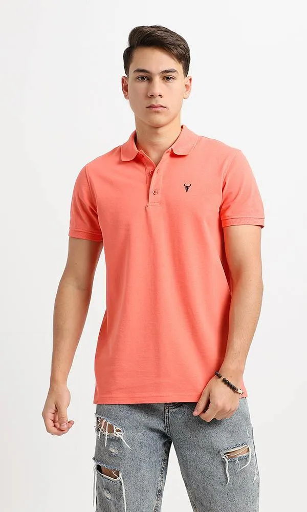 94638 Coral Short Sleeves Casual Buttoned Polo Shirt