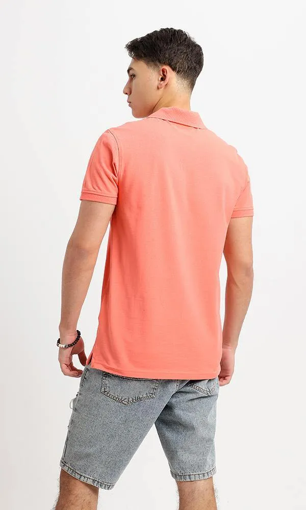 94638 Coral Short Sleeves Casual Buttoned Polo Shirt