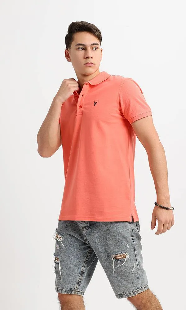 94638 Coral Short Sleeves Casual Buttoned Polo Shirt