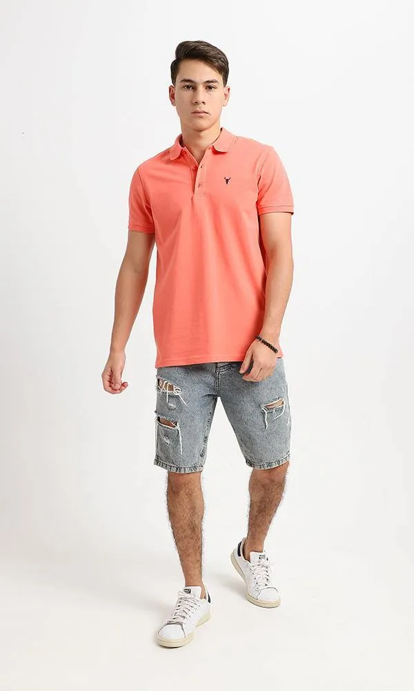 94638 Coral Short Sleeves Casual Buttoned Polo Shirt