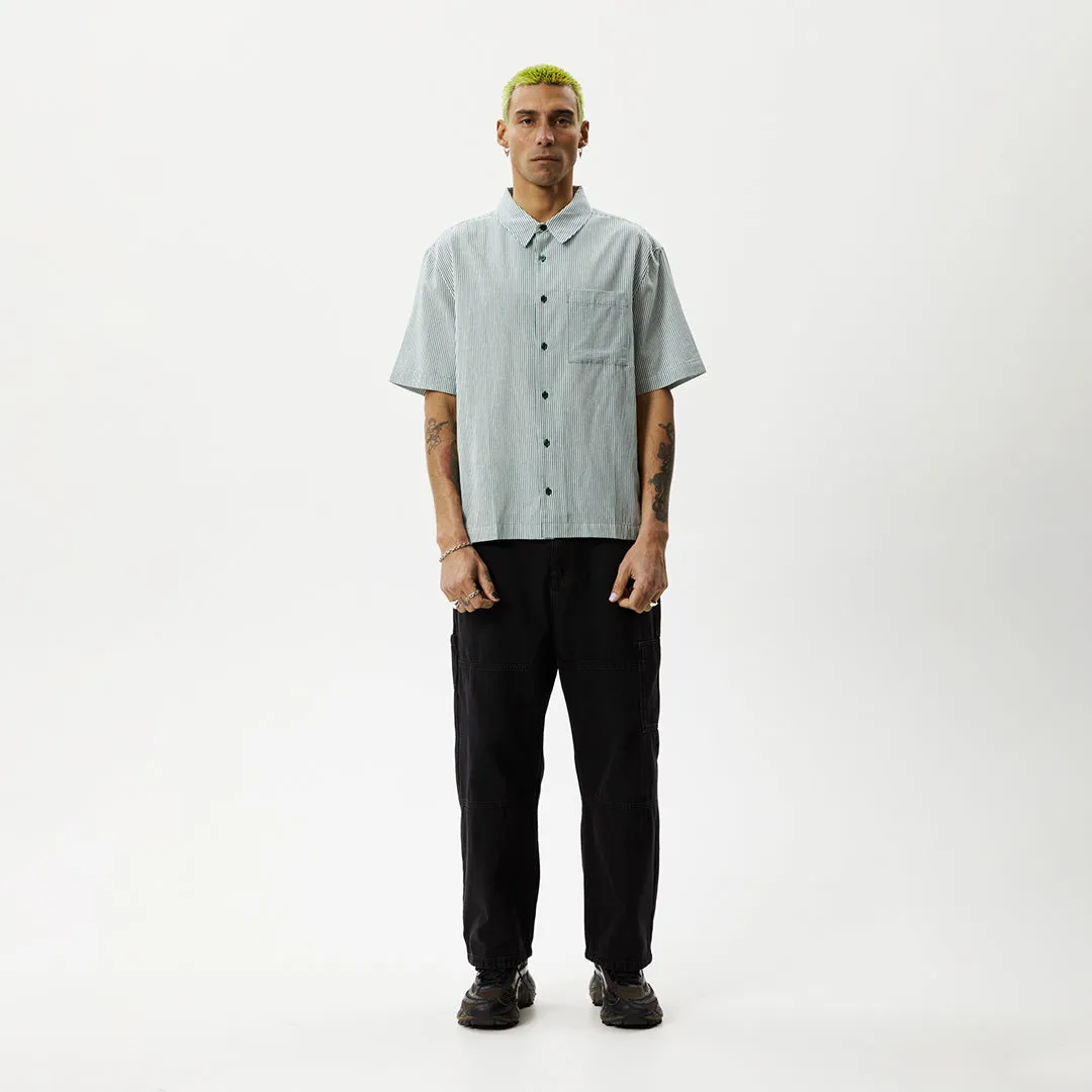 AFENDS Mens Intergalactic - Short Sleeve Shirt - Emerald Stripe