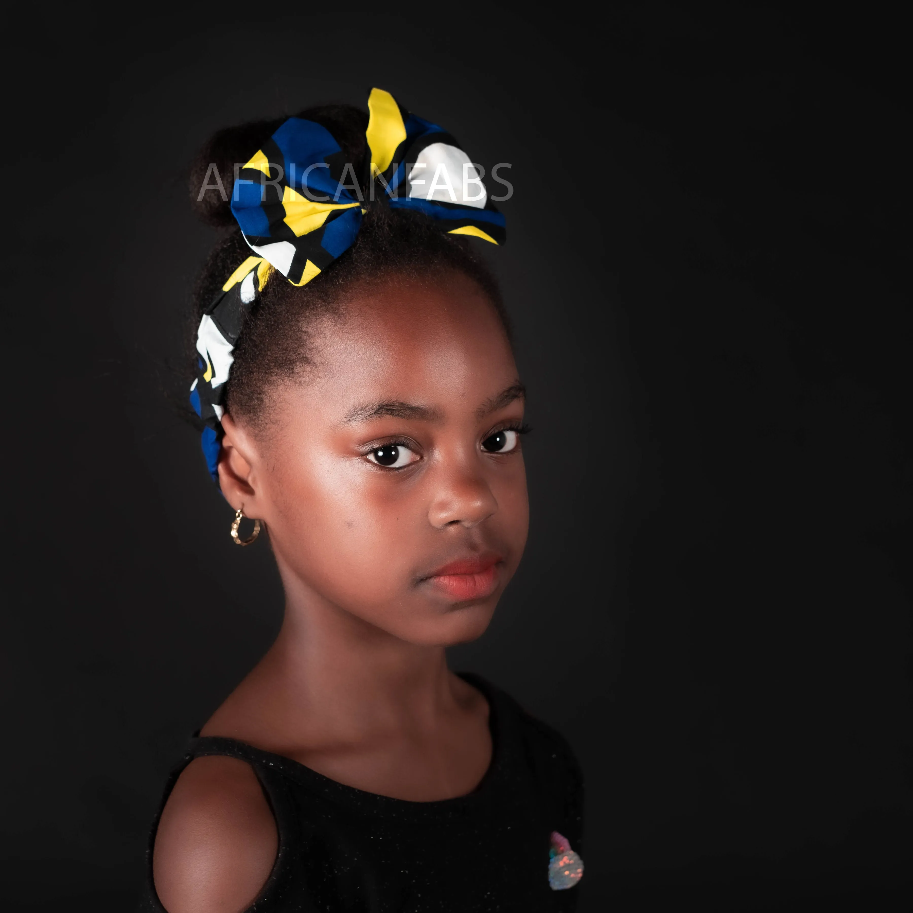 African print Kids Skirt   Headtie with Bow set Blue Samakaka ( 1 - 10 years )