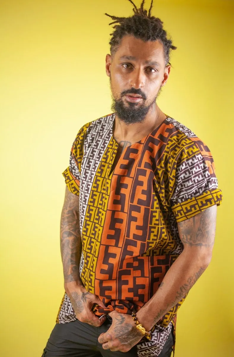 African Shirt in Earthy Mud Cloth