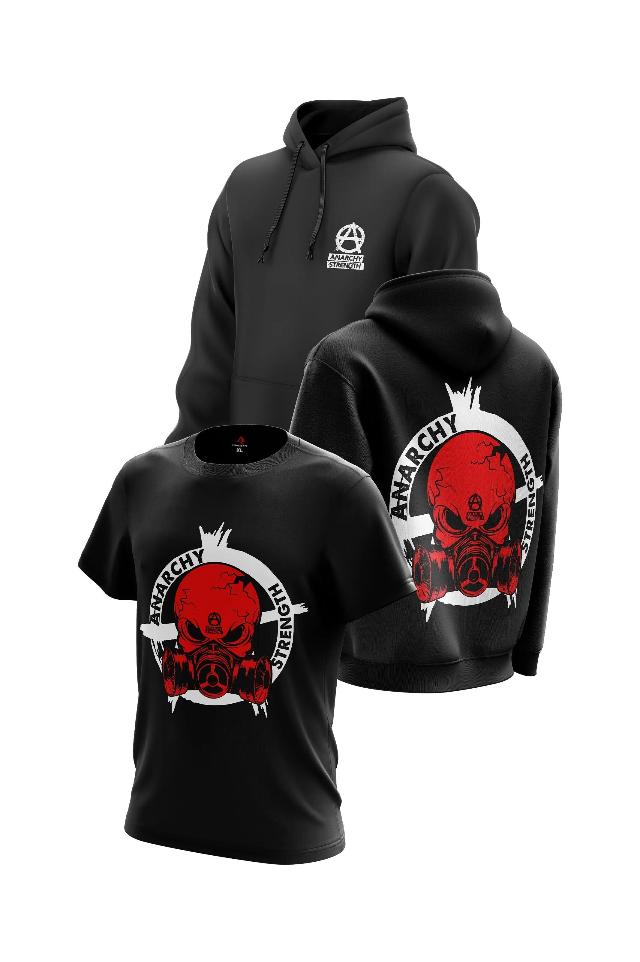 AS 'RESPIRATOR SKULL' HOODIE   TEE COMBO - BLACK