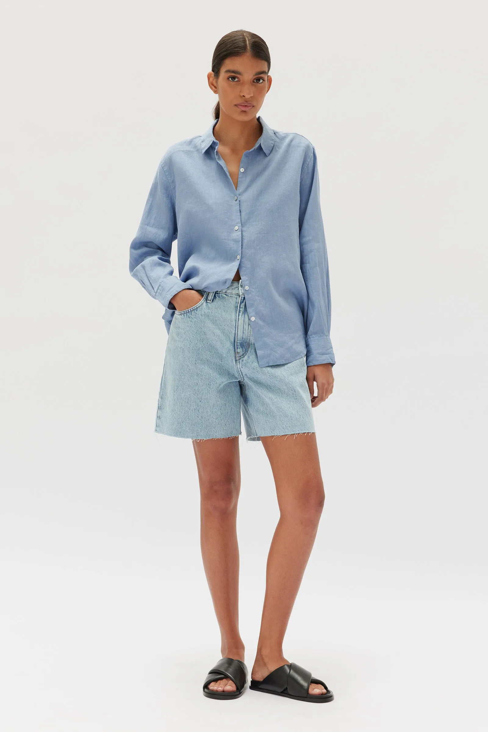 Assembly Label - Xander Linen Shirt - Pool