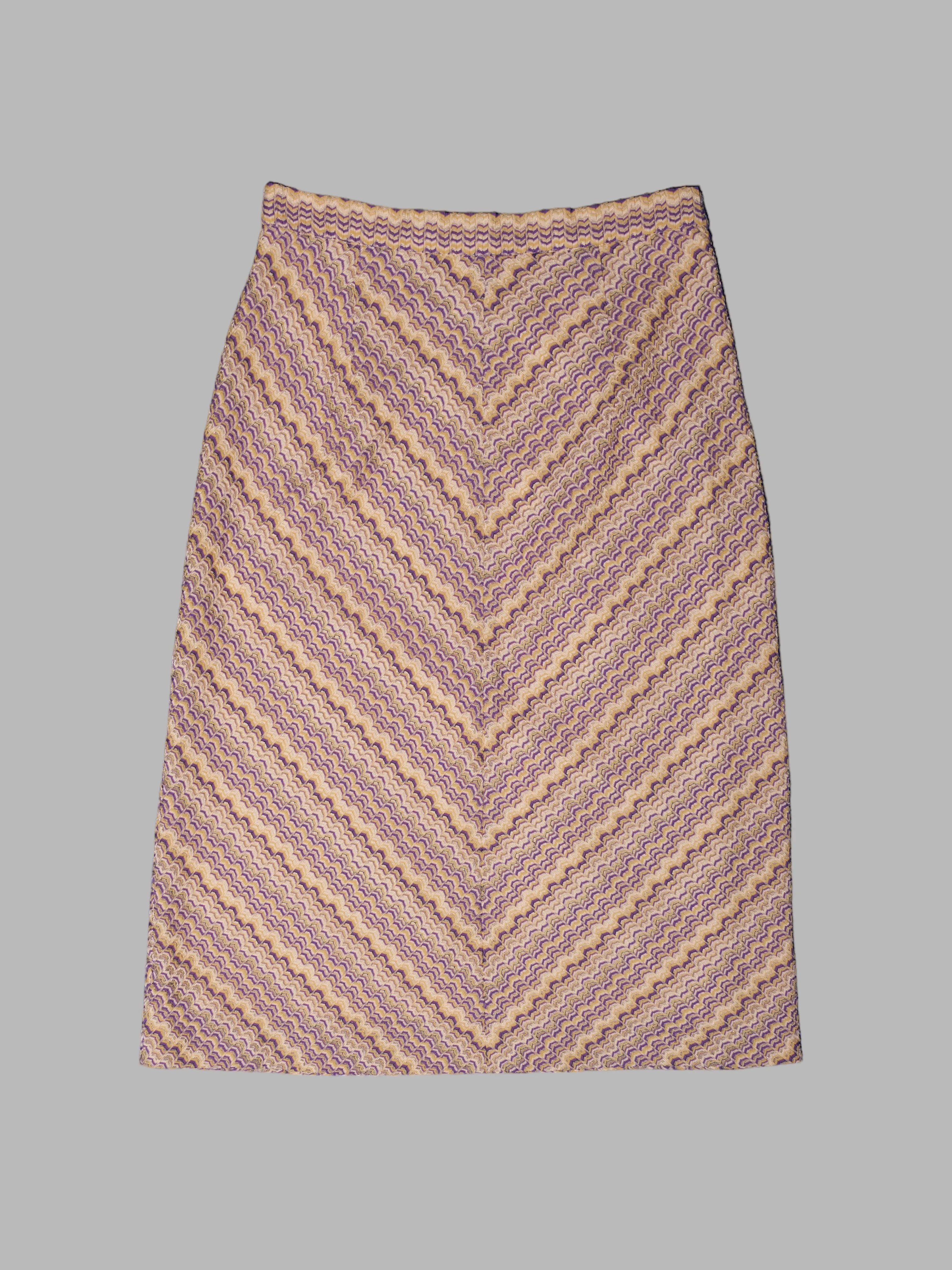 A/T Atsuro Tayama gold and purple herringbone pattern knee length skirt