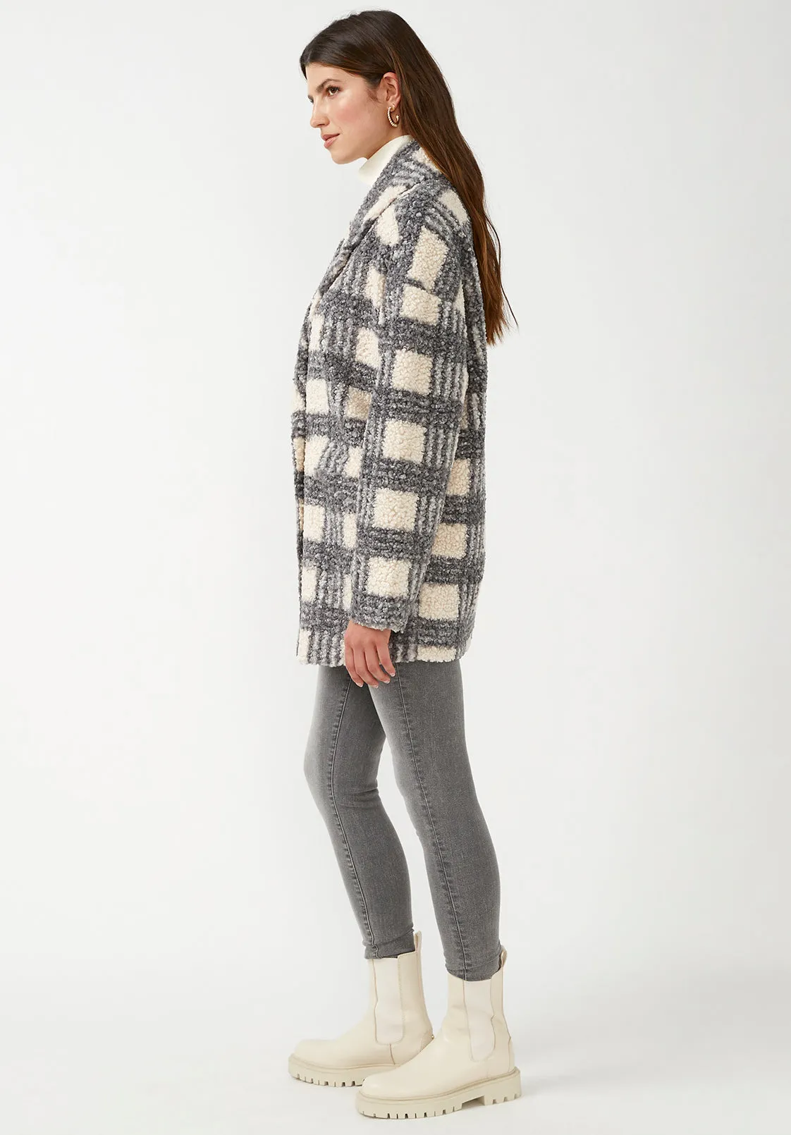 Aurelie Women's Oversized Car Coat in Blue Cream Plaid - JK0009F