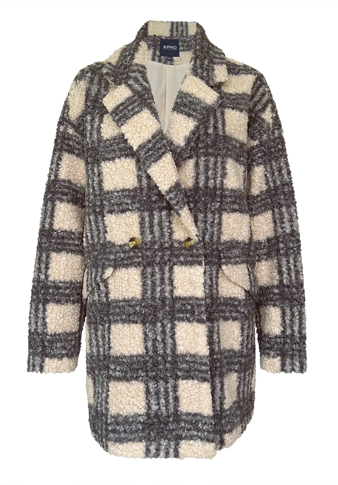 Aurelie Women's Oversized Car Coat in Blue Cream Plaid - JK0009F