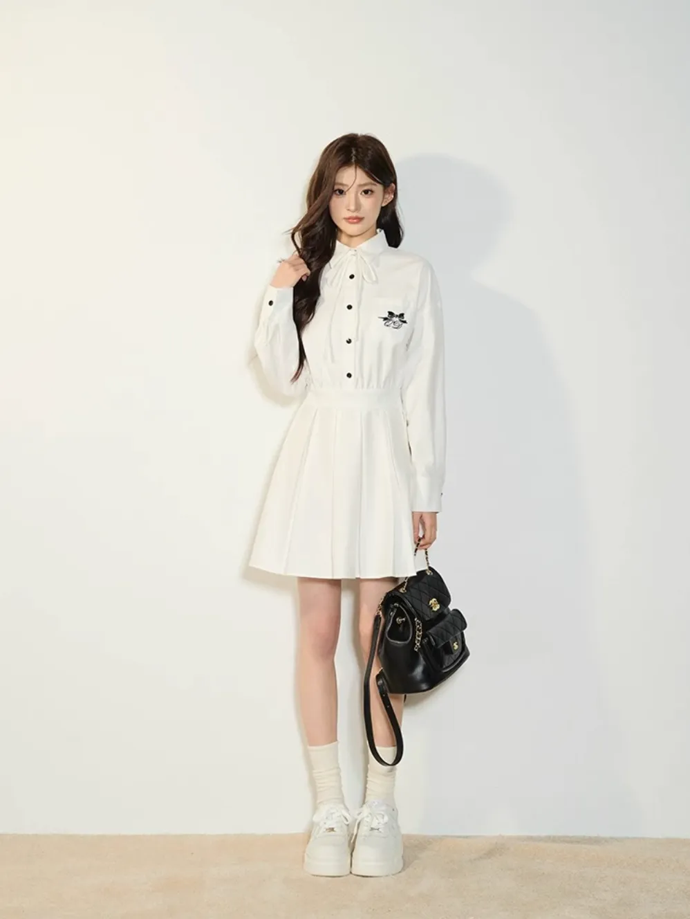 Autumn new temperament waist skirt long sleeve shirt dress QDQ0082