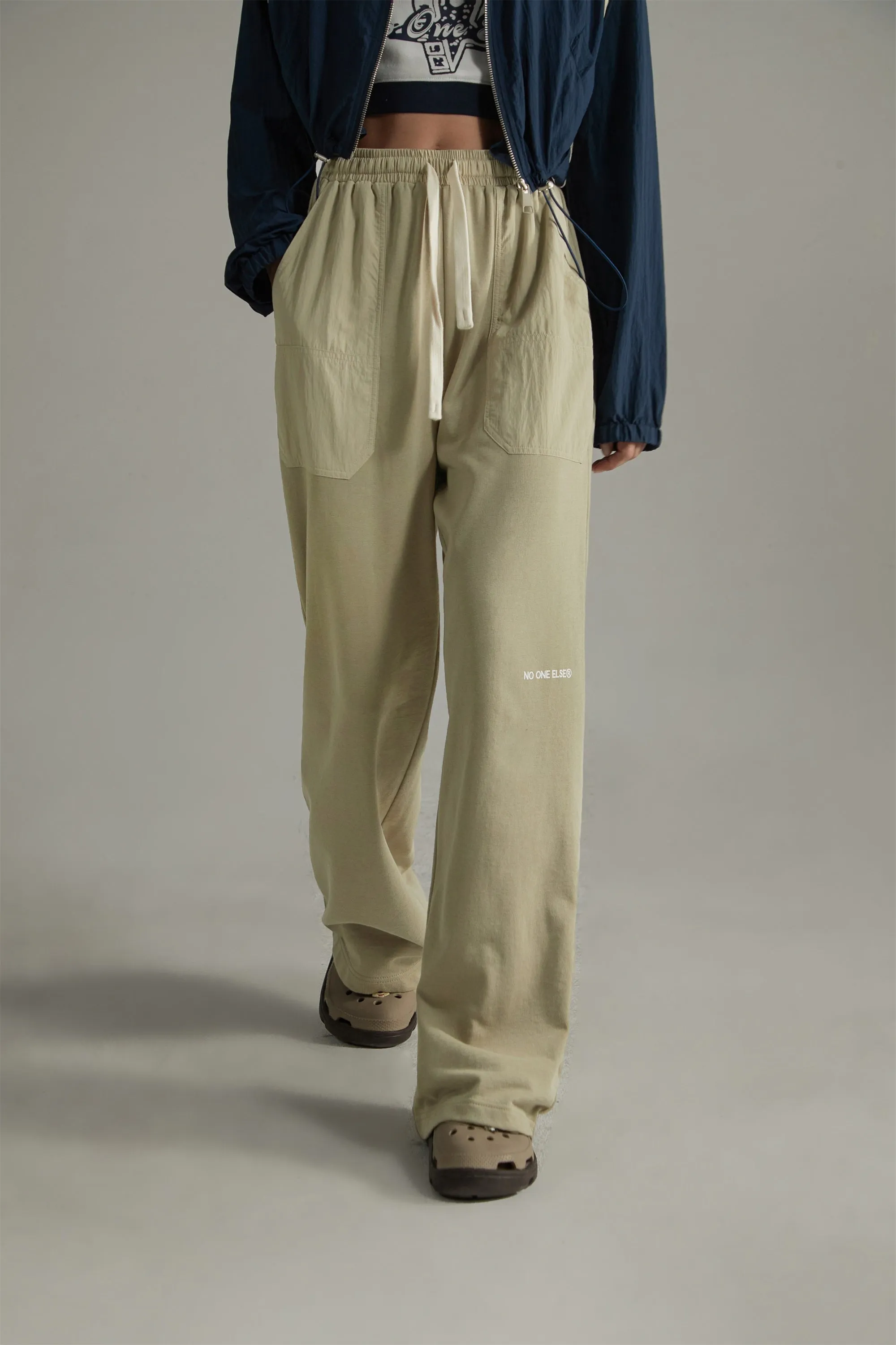 Banded Wide-Leg Slacks