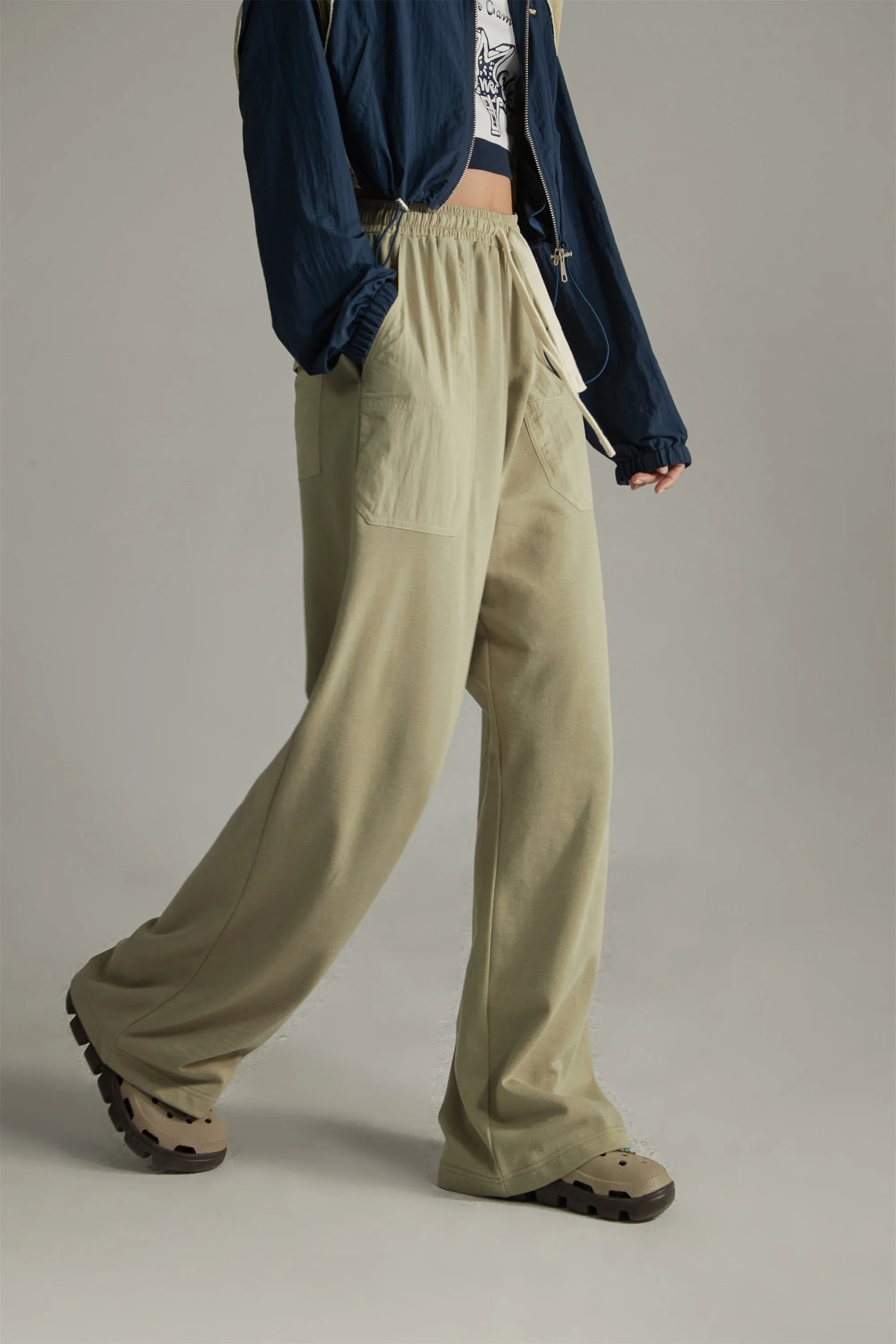 Banded Wide-Leg Slacks