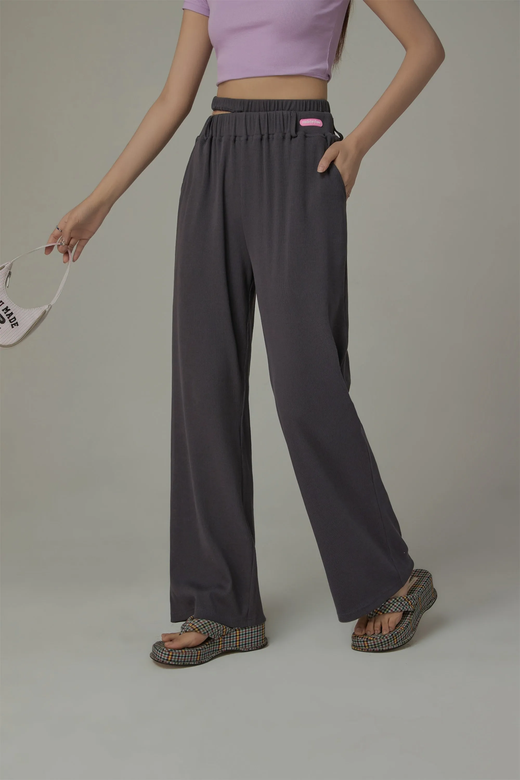 Banding Loose Fit Slit Daily Pants