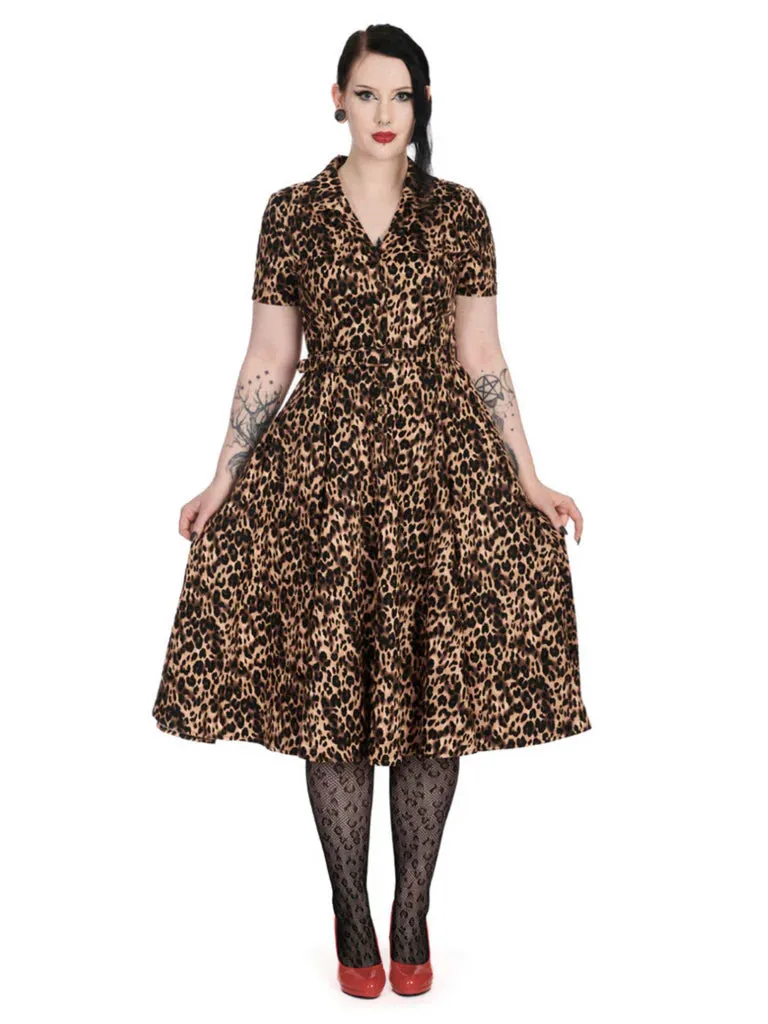 Banned Cheetah Girl Shirt Swing Dress with Matching Belt in Leopard Print