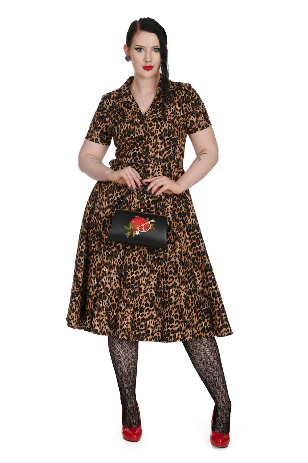 Banned Cheetah Girl Shirt Swing Dress with Matching Belt in Leopard Print