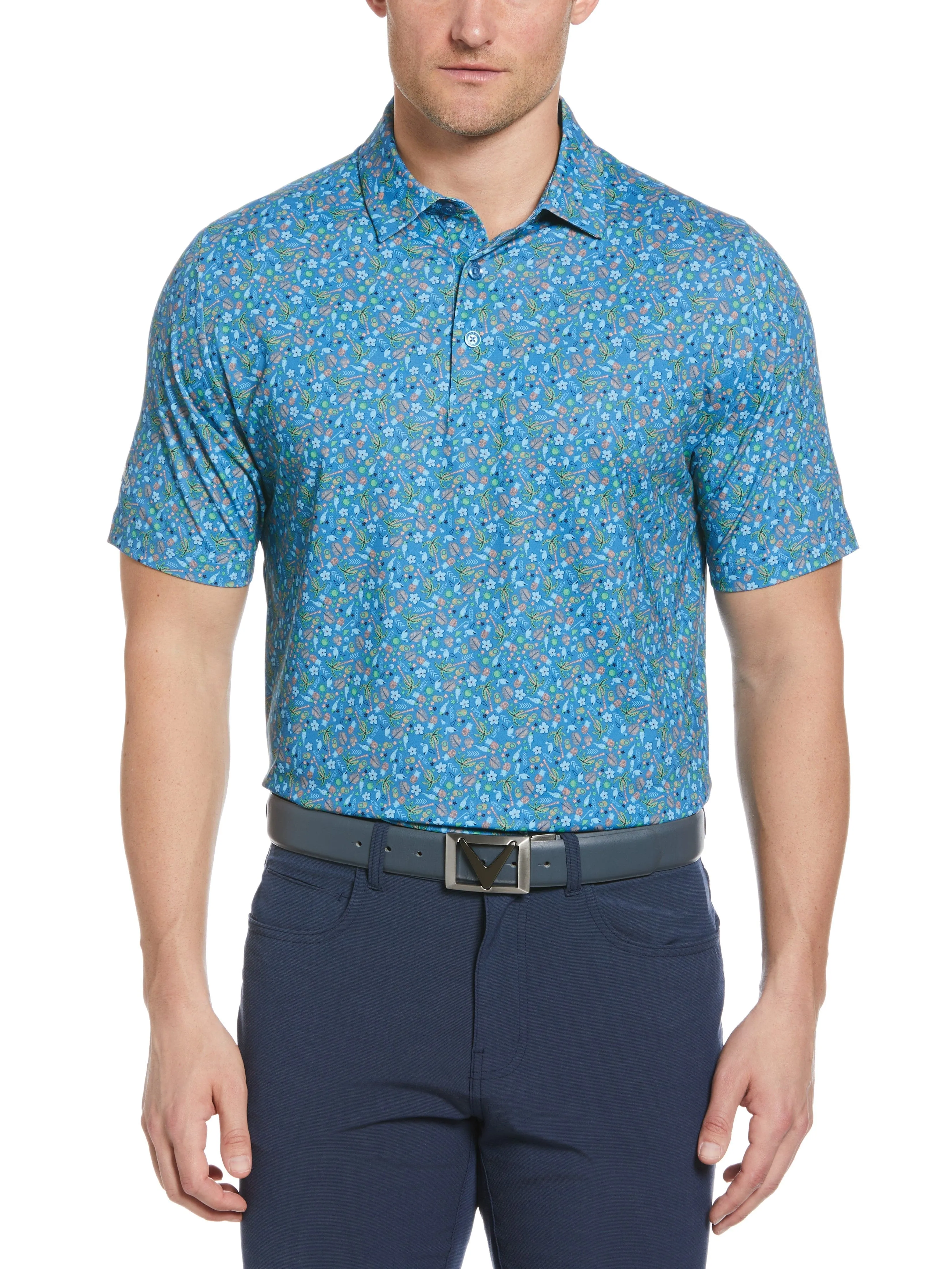 Big & Tall Micro Tropical Golf Print Golf Polo