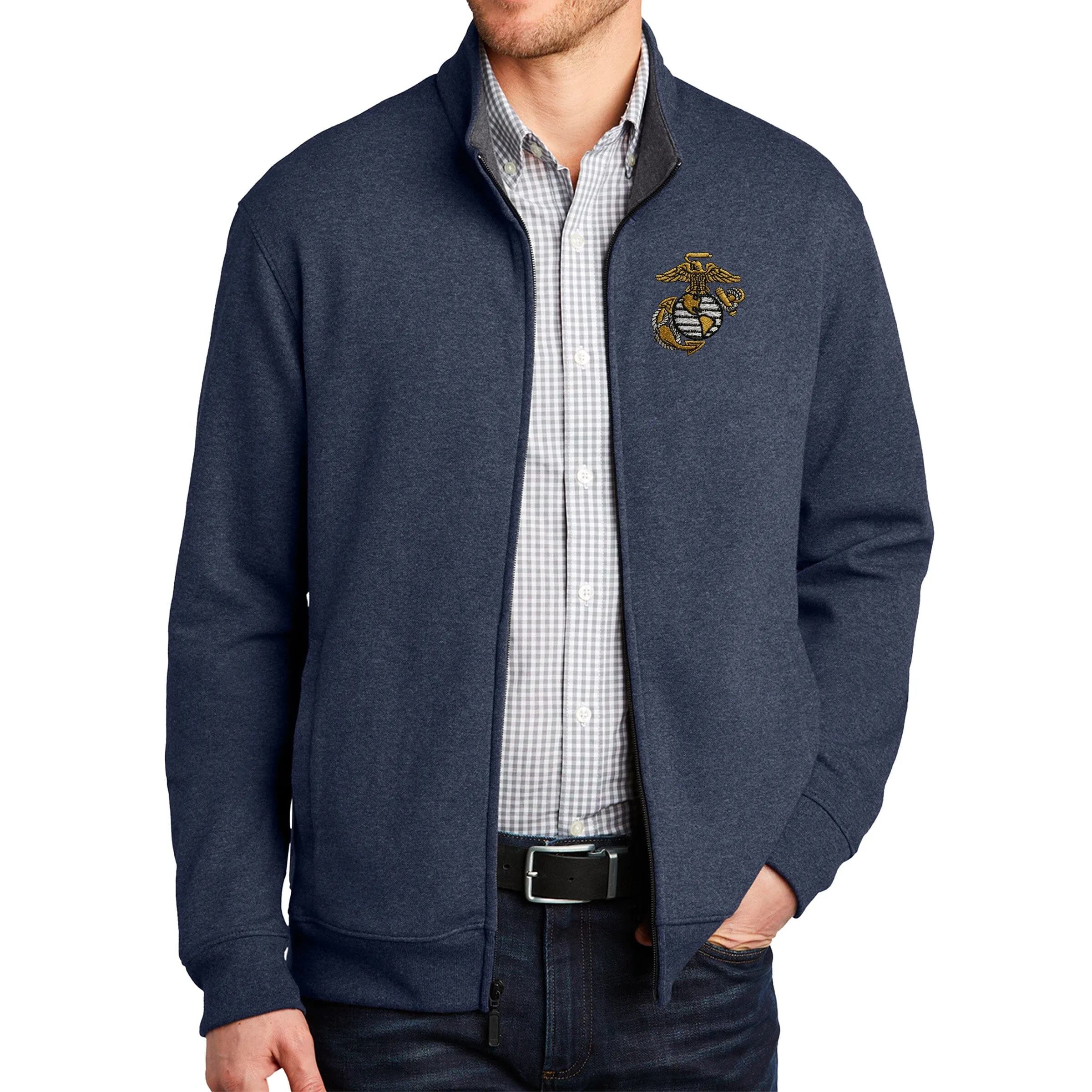 Big EGA Embroidered Navy/Heather Interlock Full-Zip Jacket