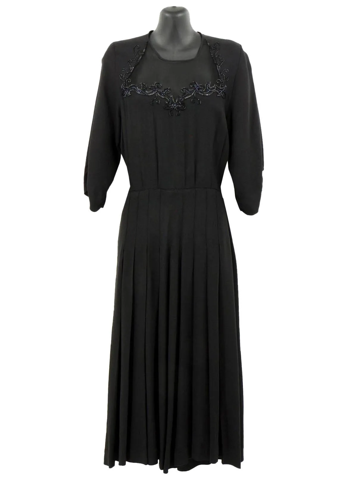 Black 1940s Vintage Sheer Panel Occasion Dress