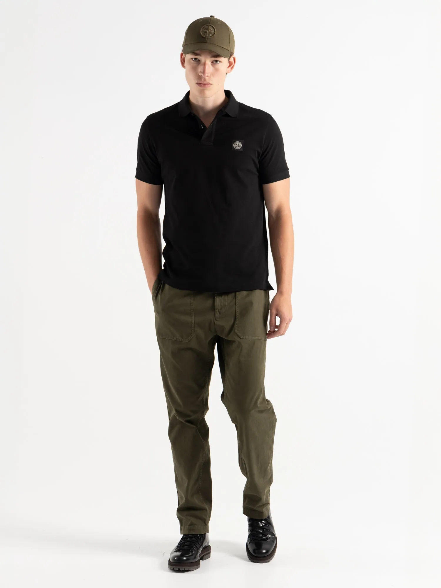 Black Cotton Short-Sleeve Polo