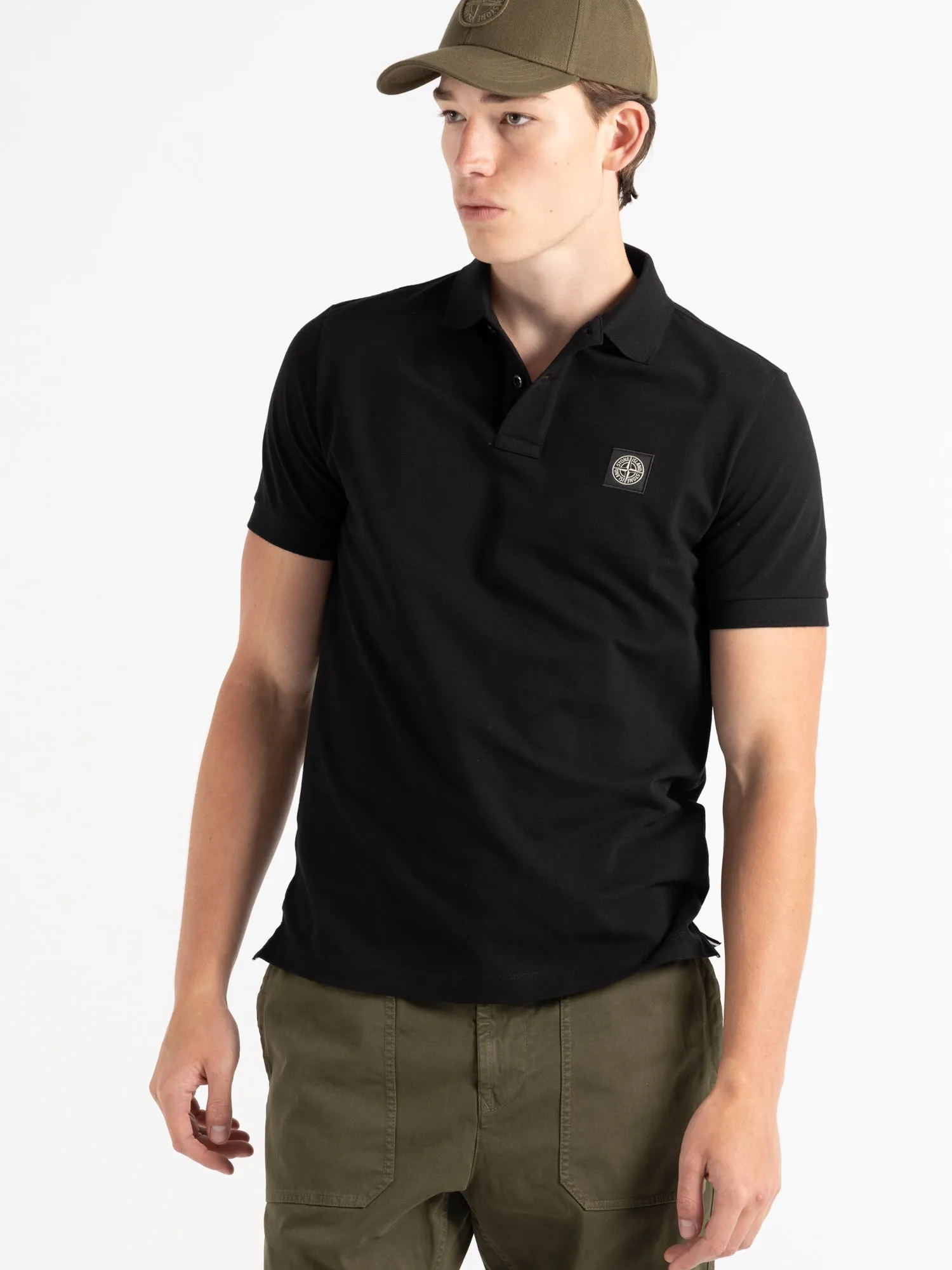 Black Cotton Short-Sleeve Polo