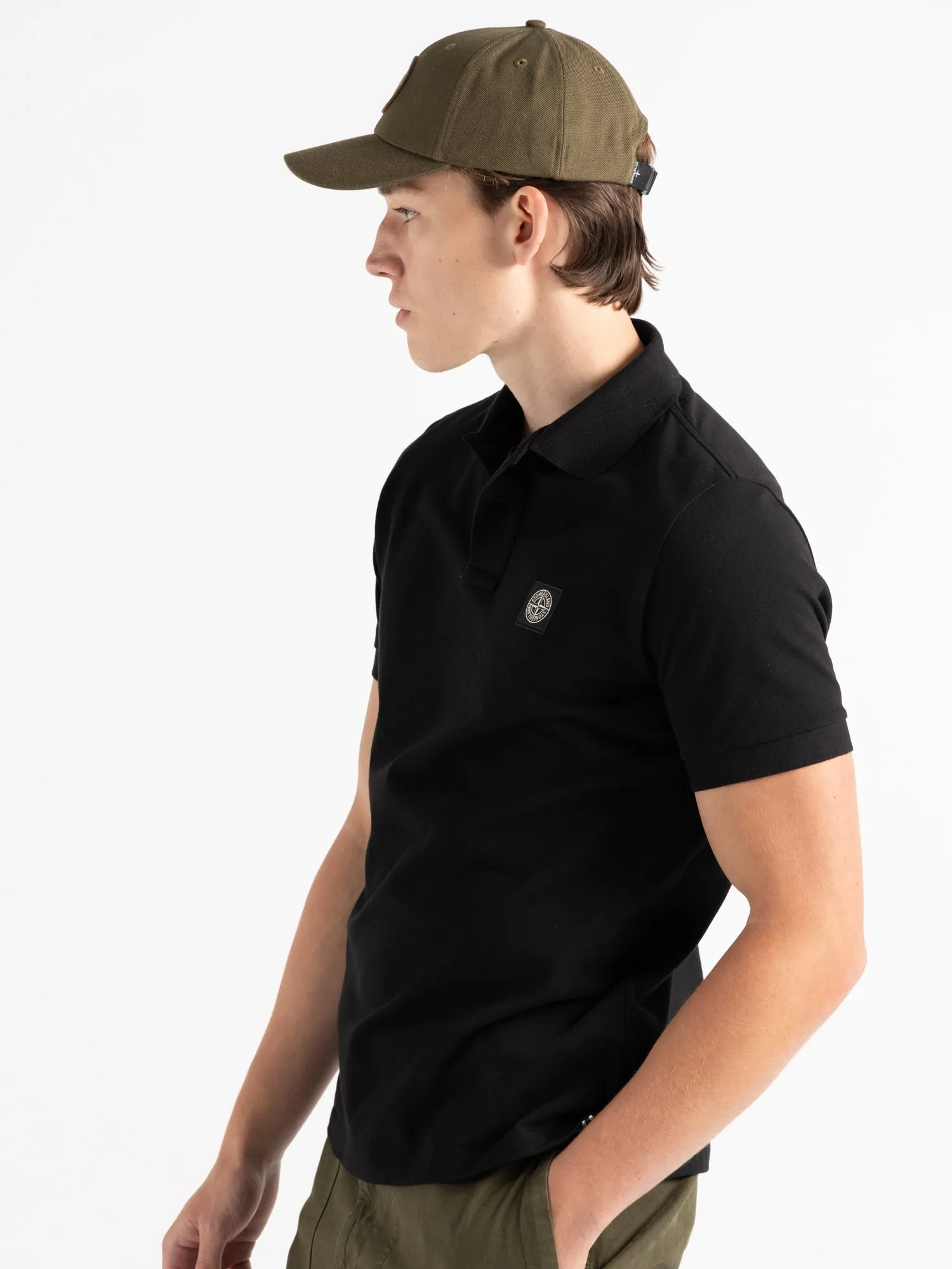 Black Cotton Short-Sleeve Polo