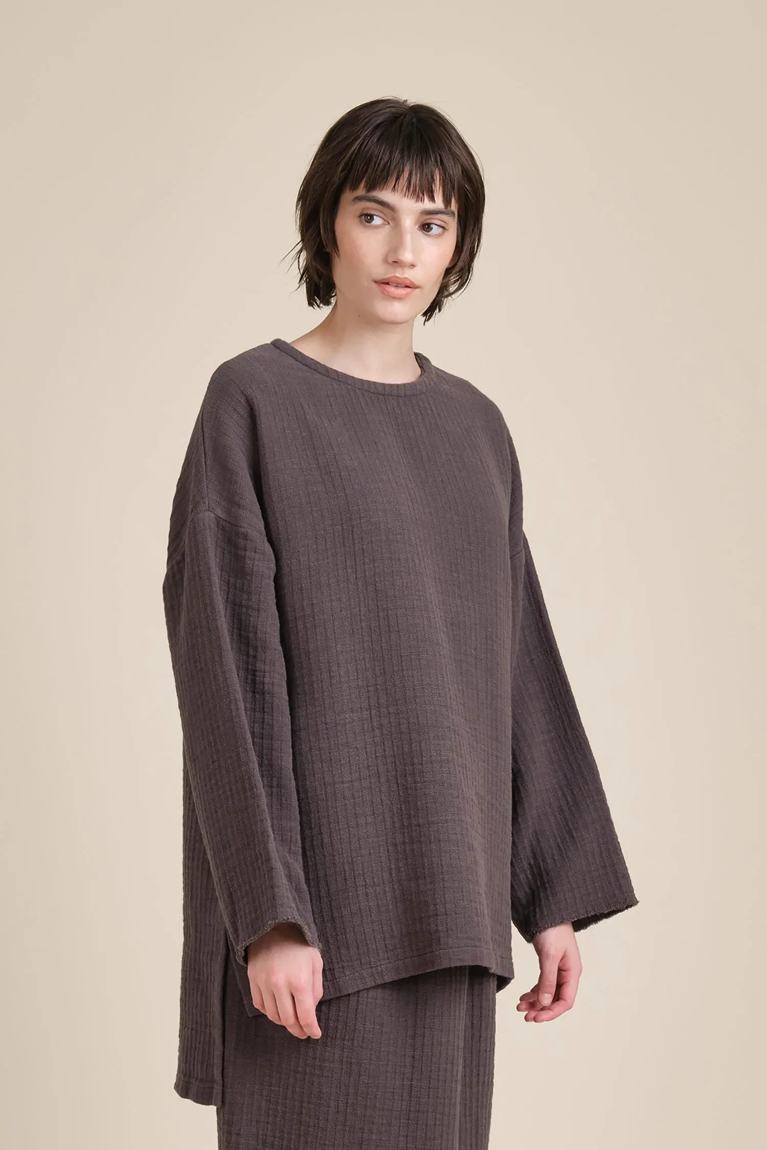 Black Crane Boat Neck Top Grey