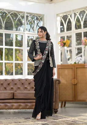 Black Embroidered Premium Georgette Silk Jacket Draped Saree