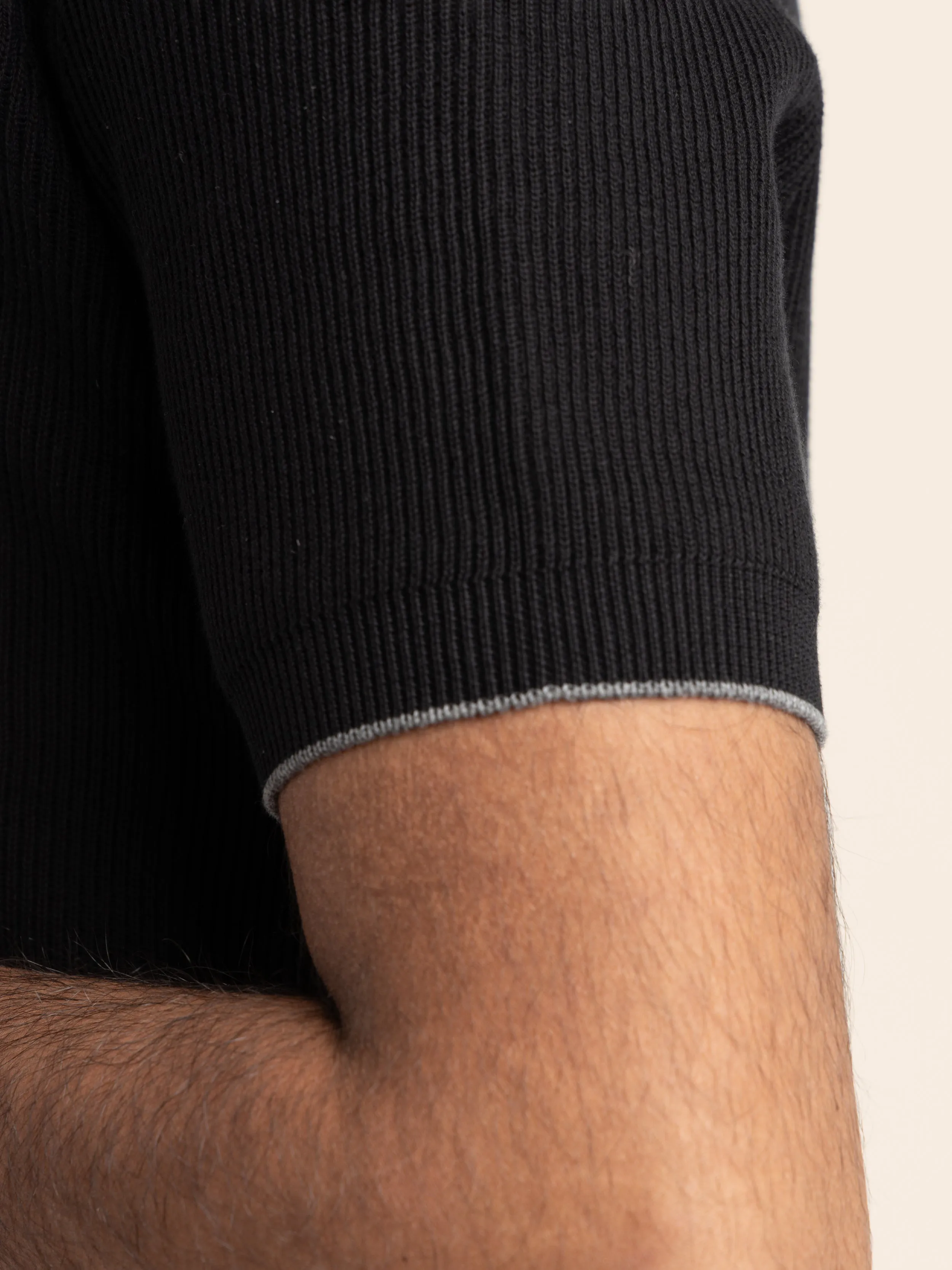 Black Ribbed Cotton Polo Shirt