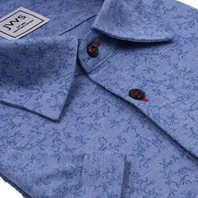 Blue Leaf Jacquard Fine Pique Polo Shirt