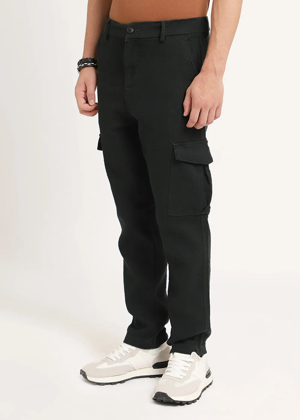 Bottle Green Linen Cargo Pants