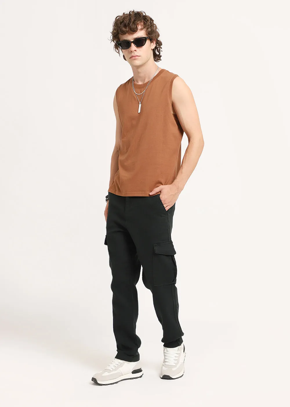 Bottle Green Linen Cargo Pants