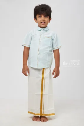 Boys Ice Blue Silk Shirt with Subtle Golden Trims: A Symphonious Blend of Elegance and Comfort