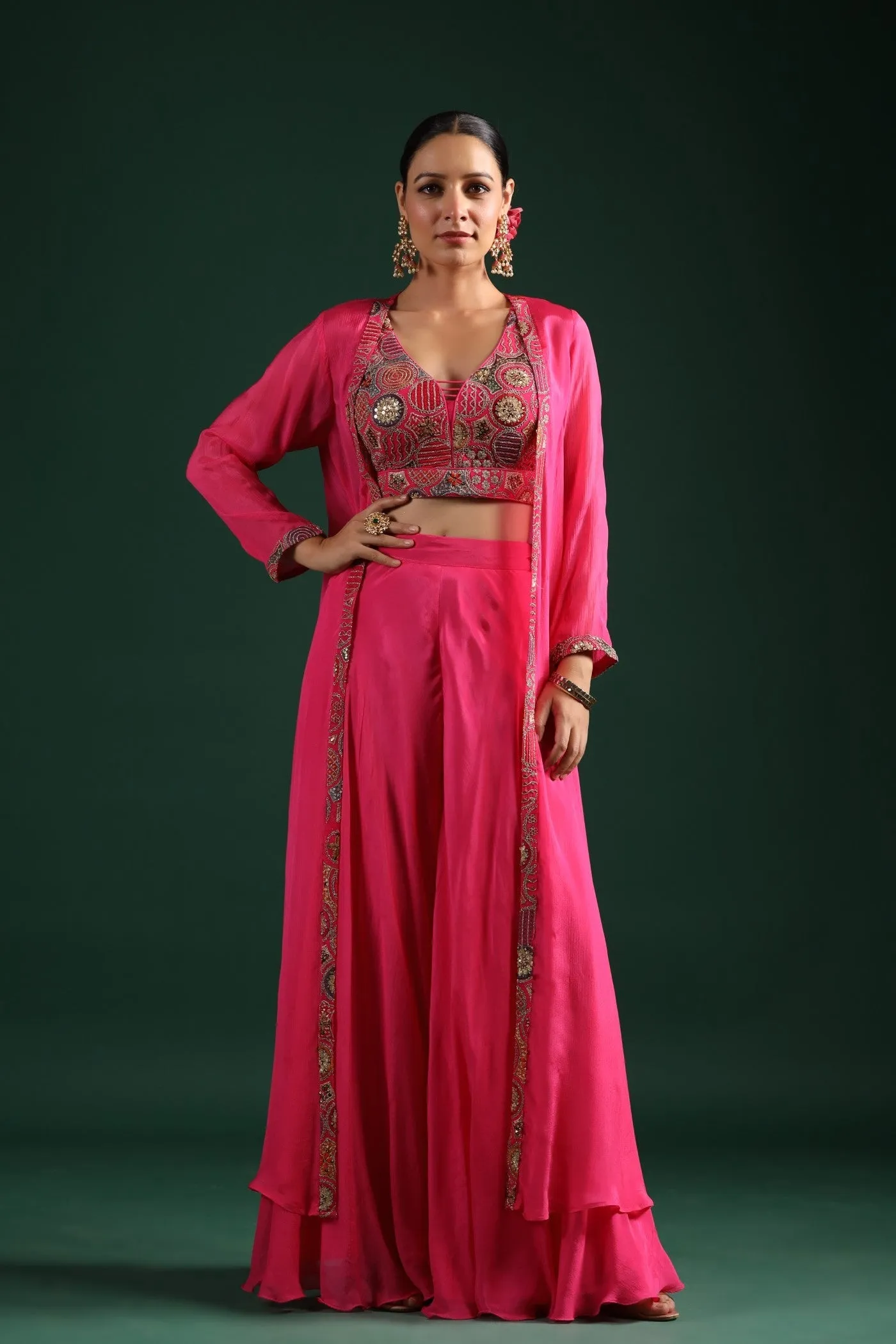 Brink Pink Embroidered Cape Set